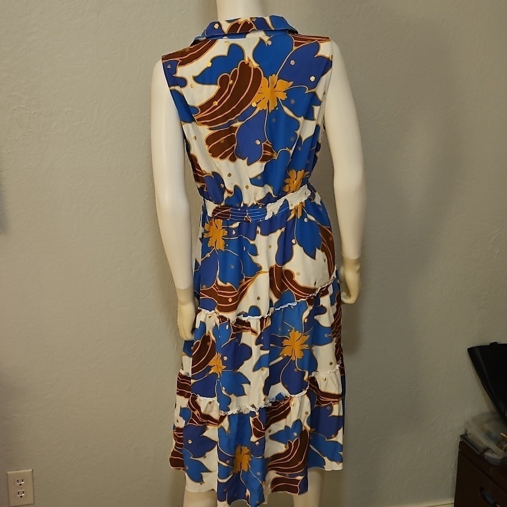 ALEX and PARKER Tropical Blue Floral Sleeveless Tiered Shirt Tiki Dress - Picture 8 of 13
